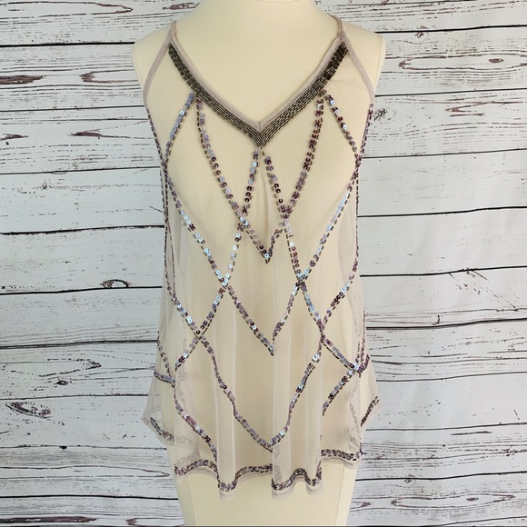 Rue21 Tops - Rue21 SILVER BEADED SEQUIN TOP SHEAR